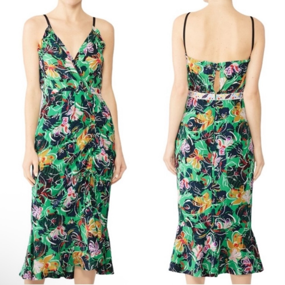 Saloni Jennie Emerald Green Floral Midi Dress - Picture 2 of 8